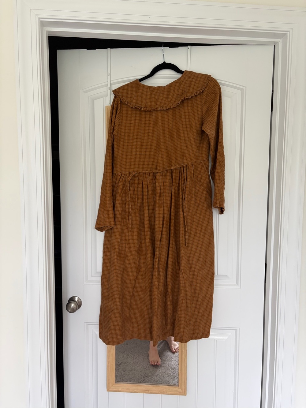 S/M Herringbone Ginger Checks Peter Pan Collar Dress - Picture 2 of 6